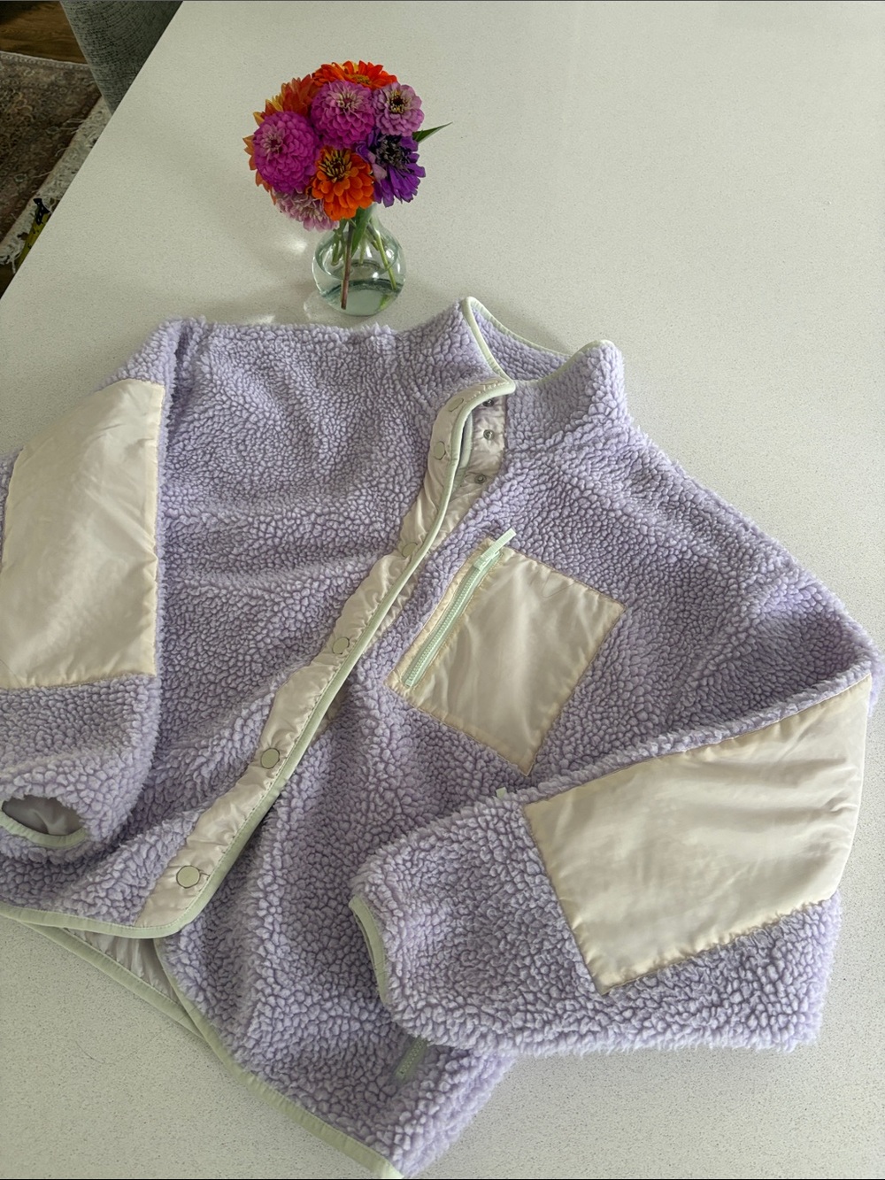 Fabletics Lavender Sherpa Jacket with Cream Accents
